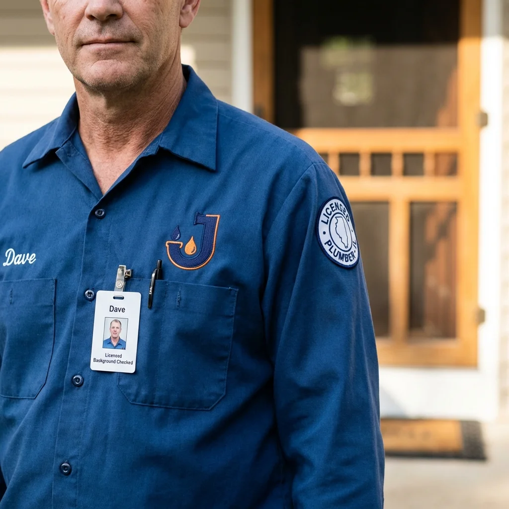 Licensed plumber showing ID badge in Wrightsville, GA