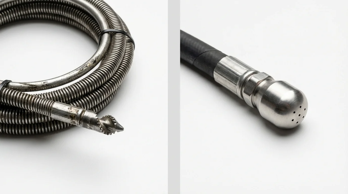 Drain snake cable and hydro jetting nozzle used for drain cleaning in Wrightsville, GA