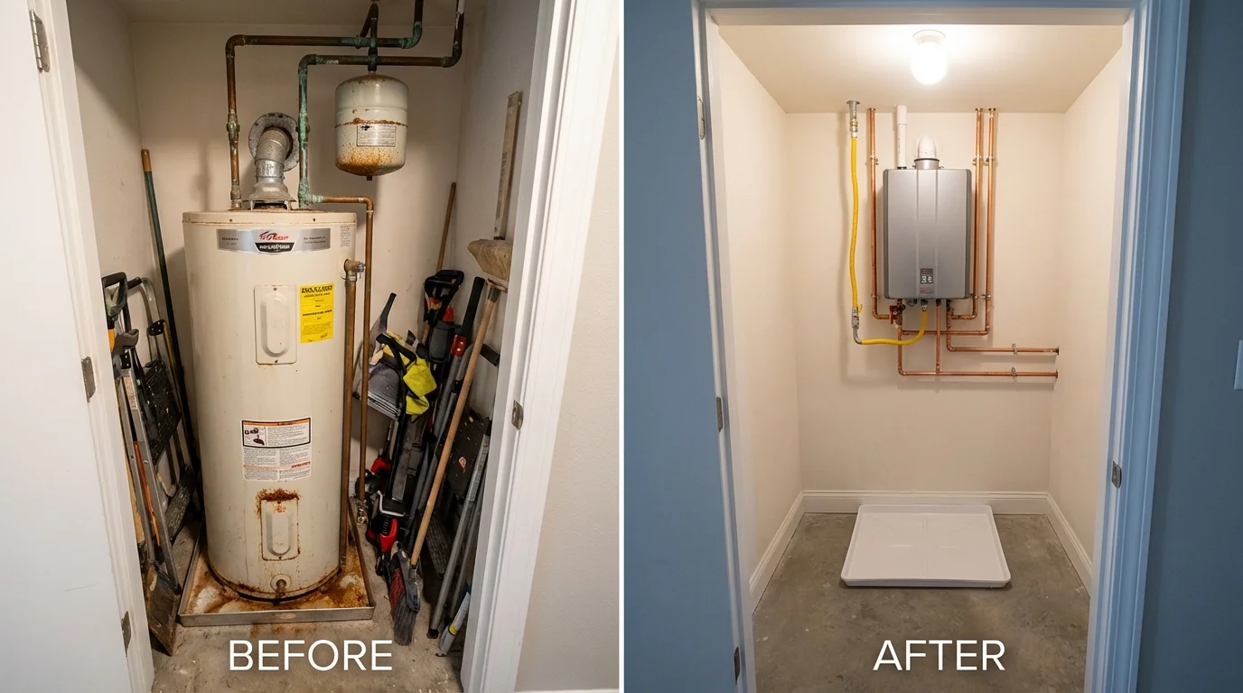 Tank water heater versus wall-mounted tankless unit comparison for Wrightsville, GA homeowners